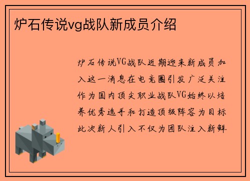 炉石传说vg战队新成员介绍